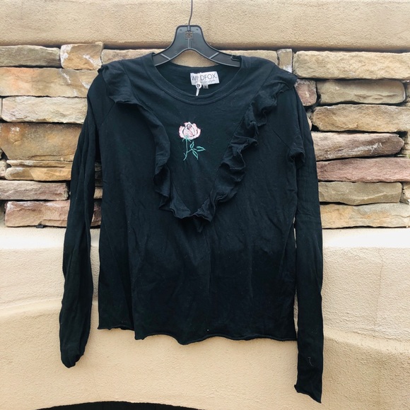 Wild fox women black ruffle T-shirt Size Small - Picture 10 of 16